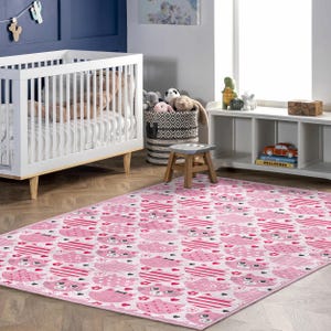 Pink Hearts - Kittens Kids Rug – Soft Cat - Love Theme Play Mat, Cute Baby Girl Nursery Carpet, Adorable Floor Decor for Toddlers