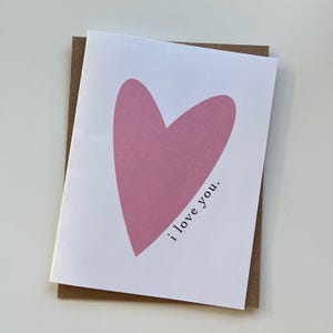 Carte de Saint-Valentin//Carte d'anniversaire/Je t'aime/Grande carte coeur rose//Carte de voeux faite main//Carte vierge