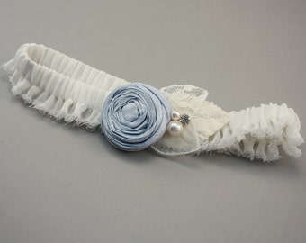 Vintage Inspired Bridal Garter in Ivory and Blue - the Ella Garter (Many Colors Available) - something blue wedding garter