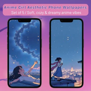 Aesthetic Anime Girl Phone Wallpapers | 5 Cozy - Dreamy Digital Backgrounds | Soft - Relaxing Anime Art | Instant Download