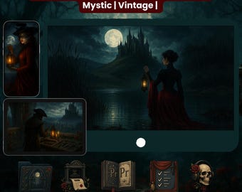 Dark Academia Desktop Theme: Gothic Icons & Wallpapers (Digital Download)