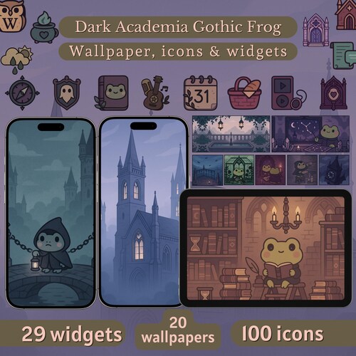 Dark Academia Gothic Frog iPhone-Hintergrundbild-Set und App-Icon-Paket Widget Android-Handy iPad-Hintergrundbild Handy-Hintergrundbild Dark Academia Icons