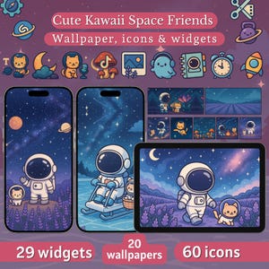 Cute Kawaii Space Wallpaper android & iOS Icon Pack – ipad and iPhone Wallpapers  Aesthetic App Icons Set and Phone Wallpaper