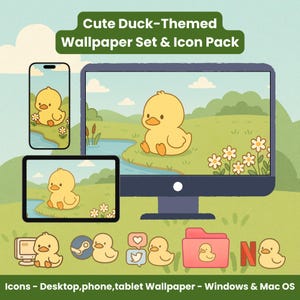 Cute Duck Icon Pack - Wallpaper Set | Kawaii Desktop Theme | Folder Icons for PC Mac iPad iPhone | Aesthetic Duck Wallpapers