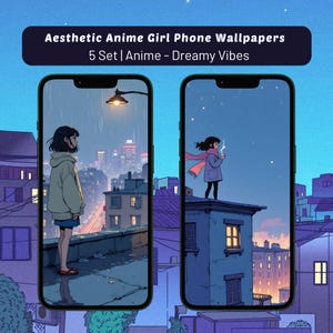 Aesthetic Anime Girl Phone Wallpapers – 5-Set | Dreamy & Cozy Anime Vibes | Digital Download