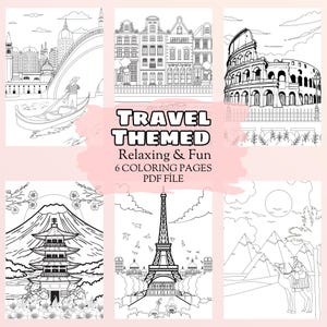 City Adventures: Printable Coloring Book for Kids and Adults Relaxing Art 6 Pages
