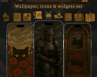 Dark Academia kattenthema – Gotische iconen, widgets, achtergrond (Android & iOS)