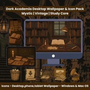 Dark Academia-pictogrammen en bureaubladachtergronden | Desktop, tablet, telefoonachtergrond | Vintage desktop-esthetiek | Windows - MacOS-compatibele pictogrammen