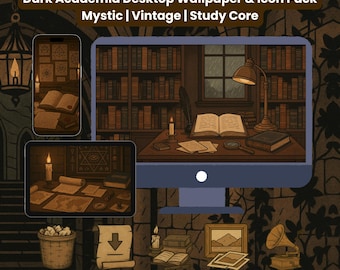 Dark Academia Desktop Wallpaper & Icons: Gothic (Digital Download)