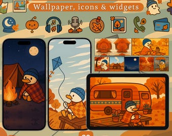 Cute Kawaii Autumn App Icons Pack and Ios Android Phone Theme