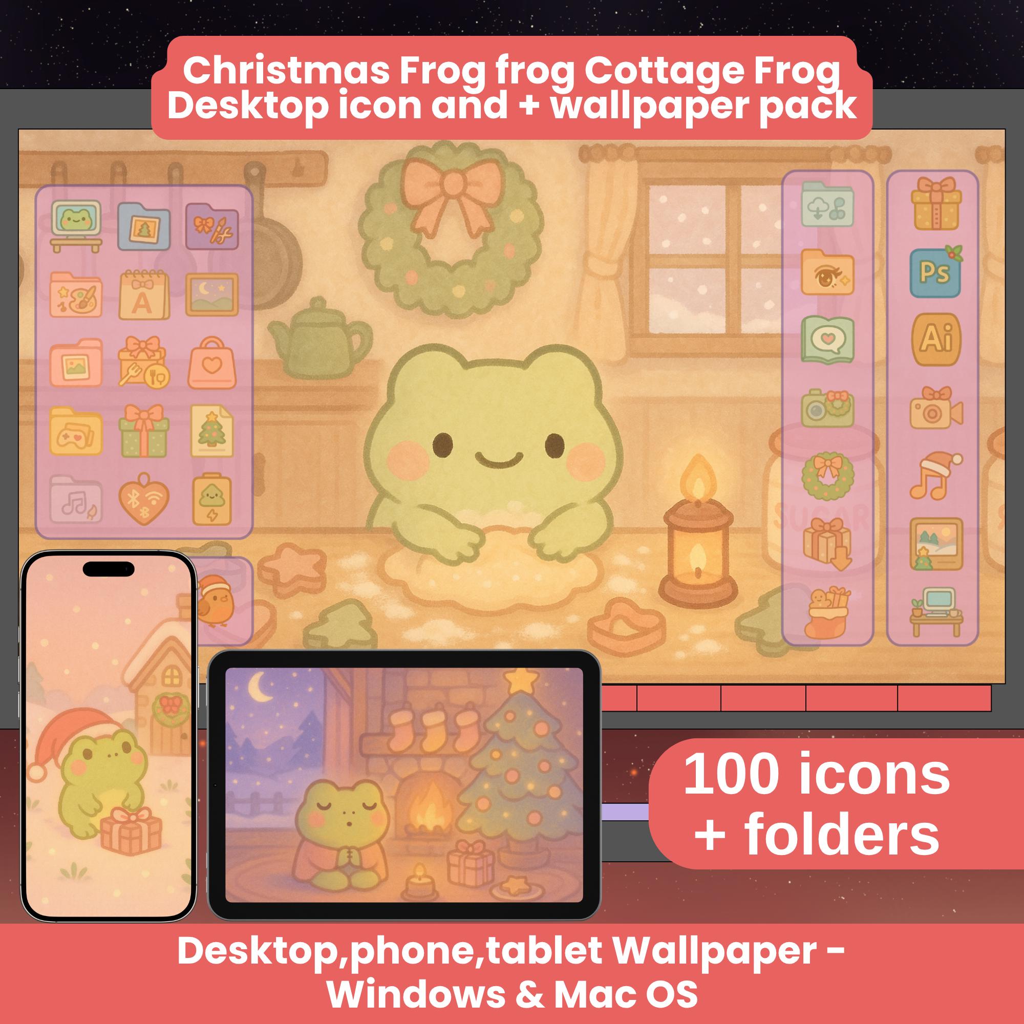 Christmas Frog Cottagecore Desktop Icons - Wallpapers | Cute
