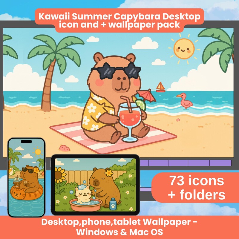 Capybara Desktop Wallpaper - Etsy