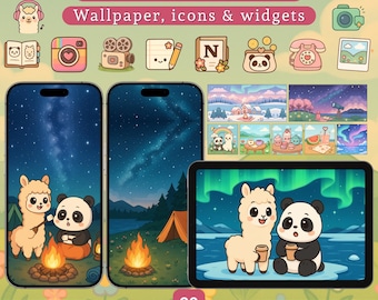 かわいいアイコンアルパカとパンダのモバイル壁紙アプリアイコンパックiPhone壁紙iPad壁紙ウィジェット居心地の良い動物アプリアイコンとiPadアイコン