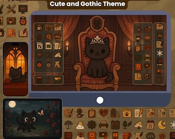 Papier peint chat kawaii, icônes académiques sombres, organiseur de bureau, Fonds d'écran pour téléphone à thème gothique - Fond d'écran de téléphone et tablette