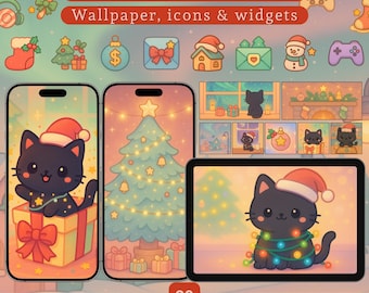 Kawaii Phone Theme and App Icons iOS Theme iPhone Wallpapers and Widgets Kawaii Icons and Christmas Icon Pack iPhone - Android Icons