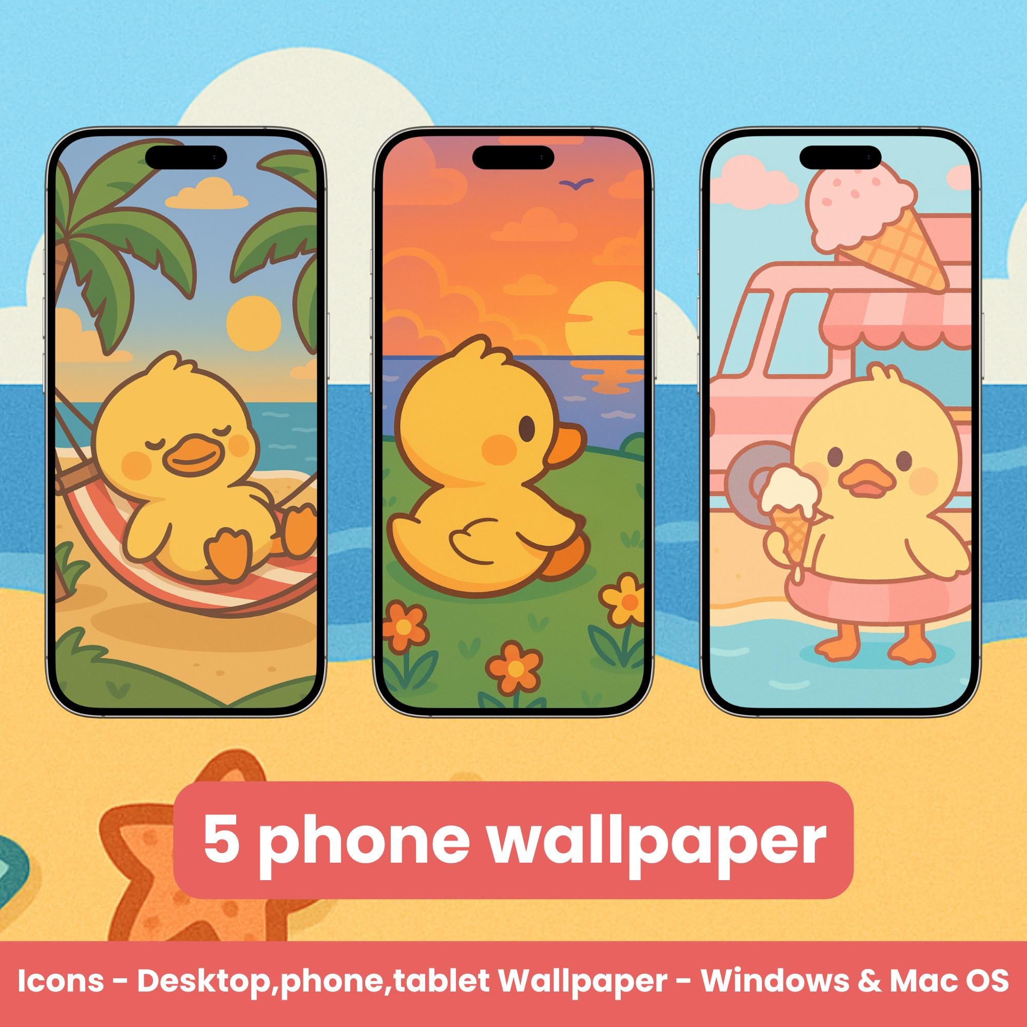 Kawaii Summer Computer Wallpaper Desktop Organizer and Kawaii Icons
