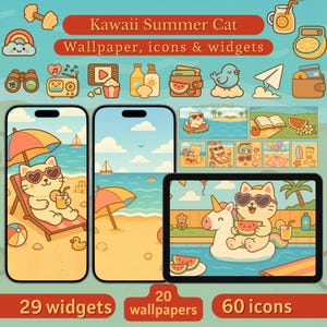 Kawaii Summer Icons - iOS Theme | iPhone App Icons, iPad - Phone Wallpapers, Widget Pack | Android - iPhone Icon Set