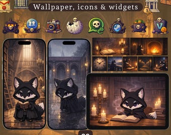 Conjunto de papéis de parede Gothic Fox Dark Academia | Ícones e widgets para iOS (Download digital)