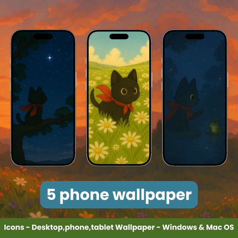 Desktop Aesthetic Cute Black Cat Desktop Wallpaper and Folder Icons ...