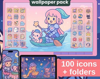 Kawaii Fantasy Desktop Organizer en mappictogrammen Bureaubladthema Bureaubladpictogrammen Tablet Telefoon Bureaubladachtergronden Bureaublad Mappictogrammen Bnudle
