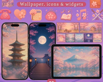 Sakura Phone Theme: Pastel Wallpaper, App Icons and Widgets (iOS & Android) (Digital Download)