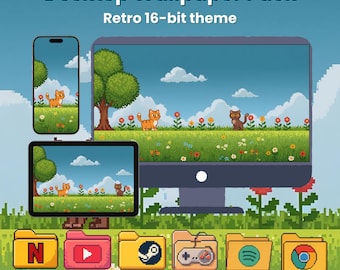 Retro 16-Bit Desktop Wallpaper & Icon Pack (Digital Download)