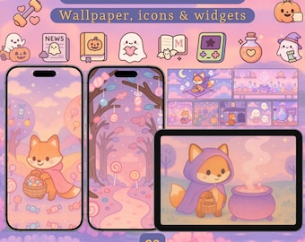 Kawaii Halloween Fox iOS Theme | App Icons, Wallpapers & Widgets (Digital Download)