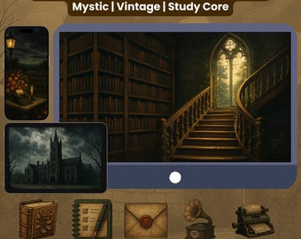 Conjunto de papéis de parede e ícones estilo Dark Academia para desktop (download digital)