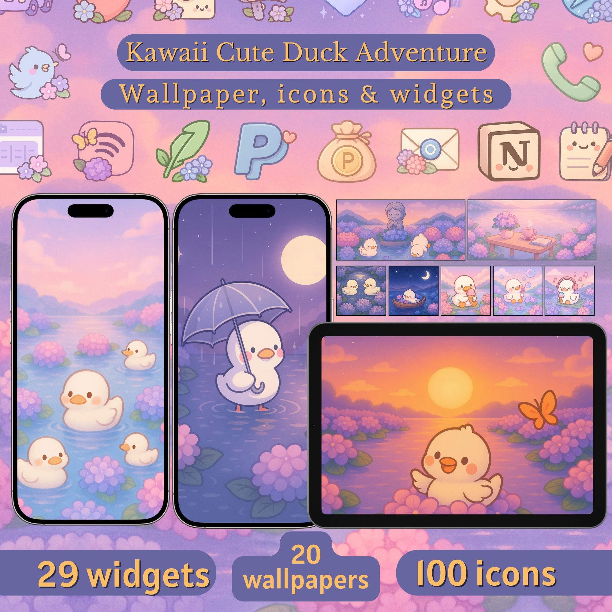 Kawaii Duck Phone Theme: Pastel App Icon and Wallpapers Cute Duck Wallpaper  Bundle Ios and Android Icons Widgets Pack (digital Download) - Etsy, image size:2000x2000