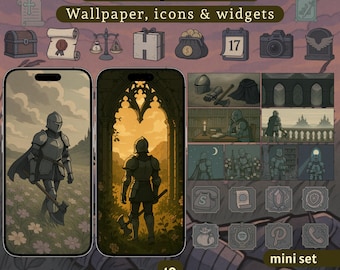 Gothic Knight of Flowers Phone Background and Dark Academia icons iPhone Wallpaper Set App Icons and Widget Andorid iOS Mobile Wallpaper