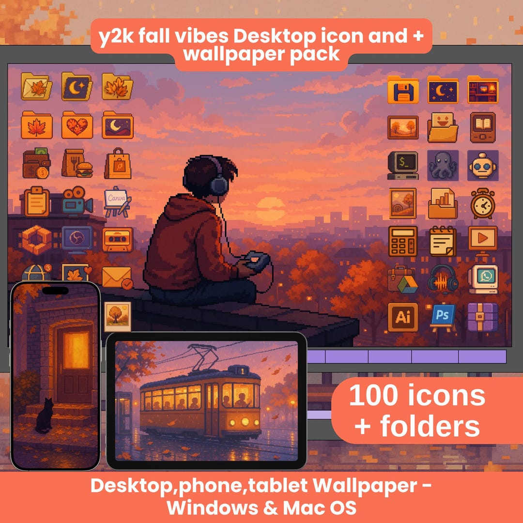 Y2K Retro Fall Vibe Pixel Desktop Aesthetic Desktop Icons Desktop ...