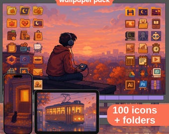 Conjunto de iconos y fondos de pantalla de arte pixelado estilo Y2K (descarga digital)