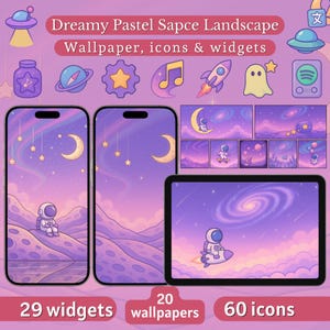Dreamy Pastel Space Wallpaper Set - app icon pack iOS Android Icons Kawaii icons, iPhone & iPad Widgets, Homescreen Aesthetic Theme