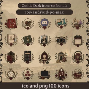 Gothic Dark-appikonpaket: Dark Academia, Vintage (digital nedladdning)
