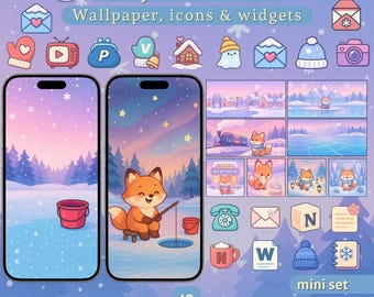 Cozy Winter Fox App Icon Pack – Kawaii iOS Android Theme (Digital Download)