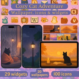 Cute Cat Icons and Wallpapers Bundle for Android & iOS App Icons - Widgets Pack iPhone - iPad Wallpaper Cozy Phone Wallpaper