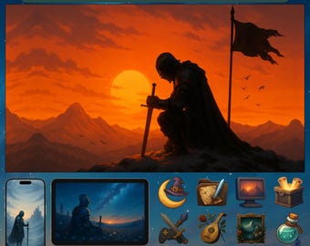 Tema de ícones e papéis de parede para desktop com temática medieval fantástica (download digital)