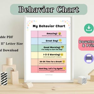 Quadro de comportamento para impressão para crianças Quadro de recompensas codificado por cores Guia de criação gentil para birras de crianças pequenas Aprendizagem Montessori Download digital