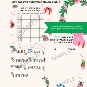 Ugly Sweater Christmas Bunco Printable Score Sheet, Tally, Table Numbers