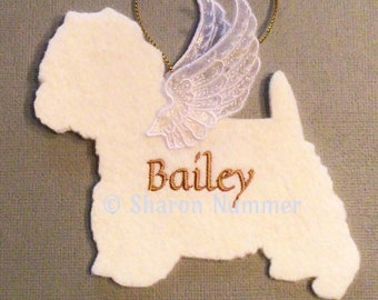 Original Personalized West Highland Terrier Dog Angel Ornament Rainbow Bridge Pet Loss