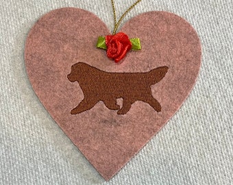 Original Brown Newfoundland Dog Valentines Day Heart Wool Felt Ornament