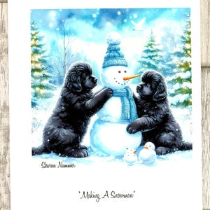 Cartões de Natal para cães da Terra Nova Fazendo um boneco de neve S Nummer Cartões de felicitações