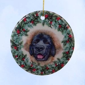 Leonberger Cucciolo Natale / Festività Ornamento in ceramica