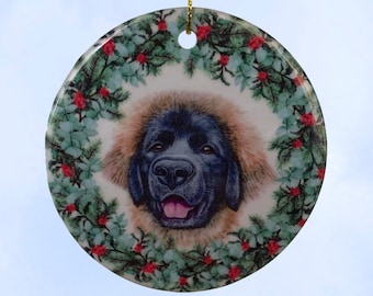 Leonberger Puppy Christmas/Holiday Ceramic Ornament