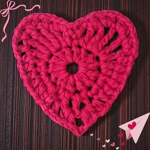 Crocheted Heart Trivet • Handmade Bordeaux Red T-Shirt Yarn Hot Pad • Chunky Yarn Coaster
