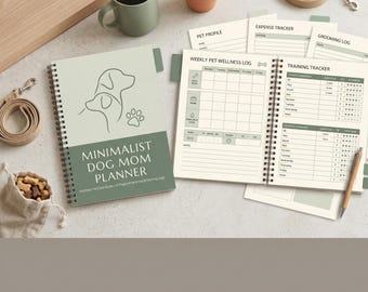 Minimalistischer Hunde-Mama-Planer | Ästhetischer Haustierpflege-Ratgeber | 30 Seiten für Hunde-Wellness- und Trainingsprotokolle | Digitaler Download von Haustier-Schreibwaren in Salbeigrün