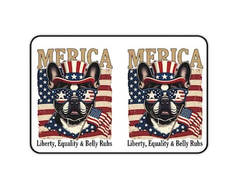 Patriotyczna podkładka na biurko z buldogiem francuskim | Flaga Ameryki, wolność, równość i głaskanie po brzuchu