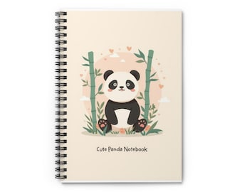 Uroczy spiralny notatnik z ilustracją pandy | Dziennik w linie