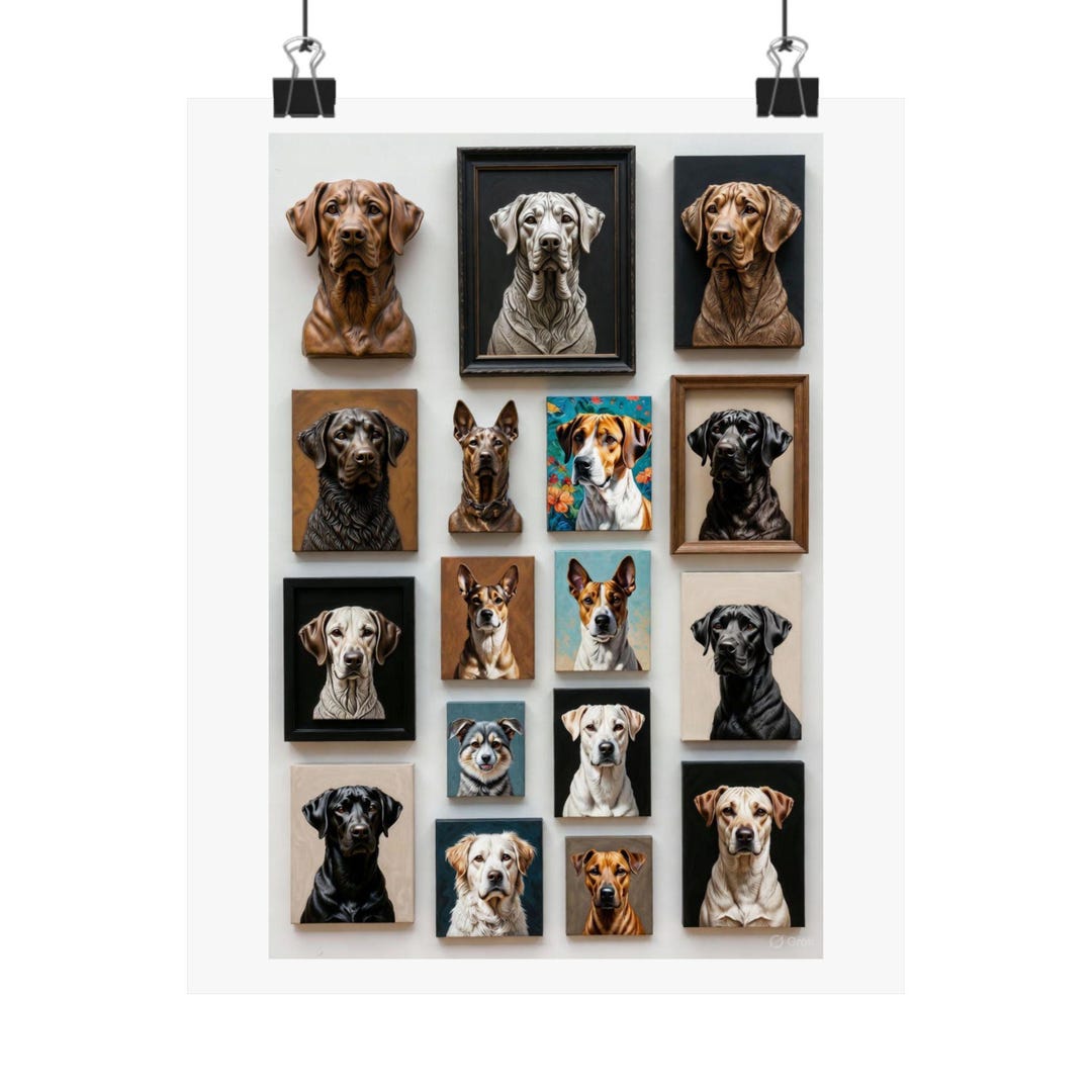 Gallery Wall of Dog Portraits Matte Vertical Poster Dog Faces Collage — free download