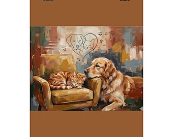 Plakat pionowy z matowym nadrukiem „Pies i kot razem” | Portret zwierzaka